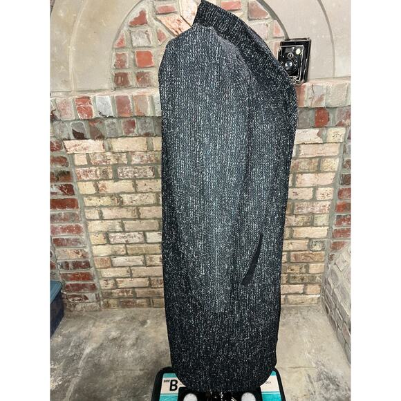 Coat wool charcoal teal pink blue high neck leather trim - Picture 10 of 14